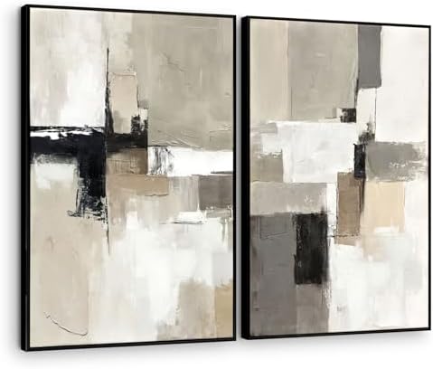 SAFERRYHOME Neutral Abstract Beige,Gray and Black Wall Art Set of 2,24"x36" by SAFERRYHOME