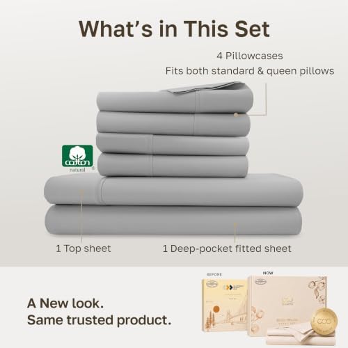 California Design Den 100% Cotton Sateen Queen Sheets Set, 6 Pc, Light Grey - Image 3
