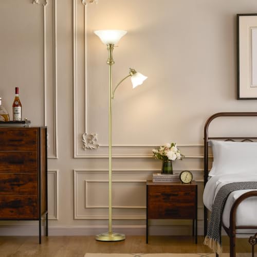 Torchiere Glod Floor Lamp with Adjustable Angle Reading Lamp-71IN - Image 5