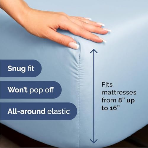 Cal King Size 4 Piece Sheet Set - Breathable & Cooling Sheets - Light Blue - Image 3