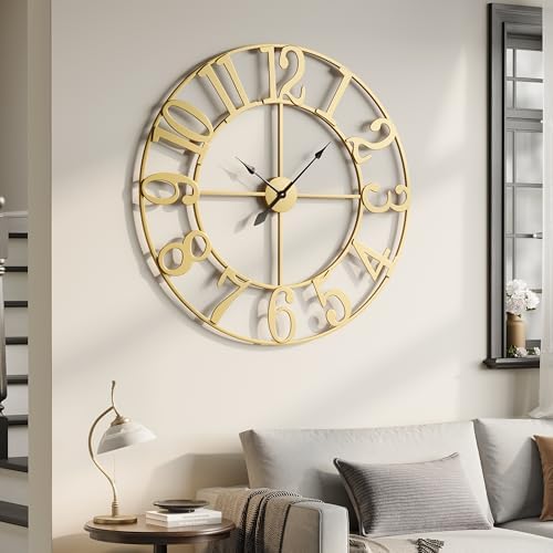 Cuspin 40 Inch Extra Large Gold Wall Clock, Decorative Metal Wall Clocks by Cuspin