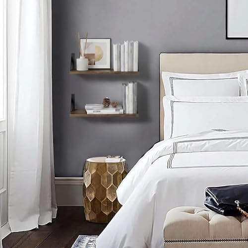 Forbena Rustic Floating Book Shelves for Wall Set of 3, 17 Inch Wood Wall Bookshelf for Bedroom, Wooden Wall Mounted Hanging Shelf for Office Living Room Bathroom Decor Pictures Books (Dark Brown) - Image 4