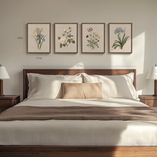 Framed Vintage Botanical Floral Wall Art for Bedroom, 4 Piece 11x14 In - Image 4