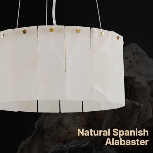 11.8" Small Alabaster Chandelier, Round Marble White Light Fixture - Image 3