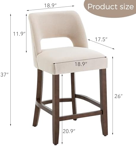 VKNOW Bar Stools Set of 4, 26" Fabric Counter Height Bar Stools, Beige - Image 2