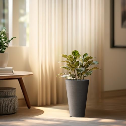 Kante Set of 2 Black Plastic Round Planters 15" Tall Home & Outdoor - Image 3