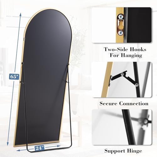 DUMOS 65"x24" Arched Full Length Mirror with Stand, Full Body Floor Mirror - Image 5