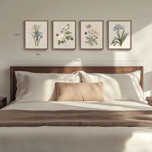 Framed Vintage Floral Botanical Wall Art for Bathroom, 4 Piece 8x10 In - Image 5