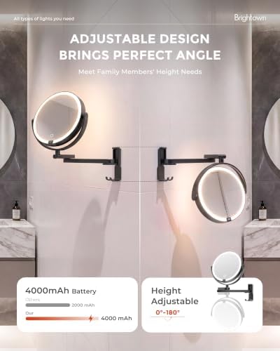 Brightown 8" Wall Mounted Makeup Mirror with Lights & Magnification 1X/10X - Image 2