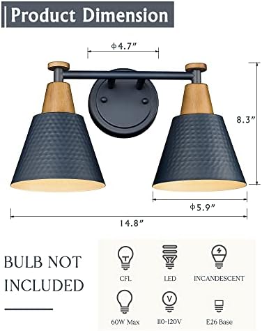 FEMILA 2-Light Bathroom Light Fixtures, Modern Bathroom Vanity Light with Hammered Metal Shade, Dark Blue Sconces Wall Lighting for Mirror Kitchen Bedroom, 4FG59B-2W Blue - Image 2