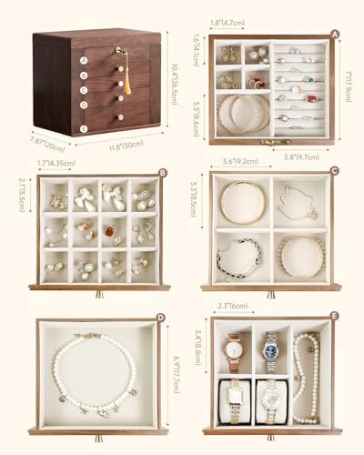 Black Walnut Wooden Jewelry Box for Women, 5 Layer - Image 3