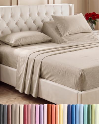 Flex Top Split Head King 4 Piece Sheet Set - Ultra-Soft - Heathered Beige by CGKUnlimited