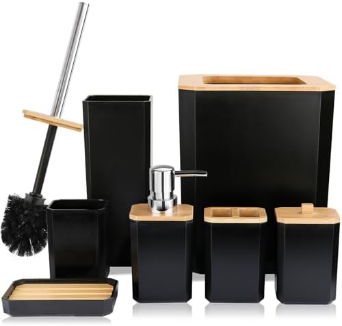 CERBIOR Bamboo Bathroom Accessories Set 7 Piece Bath Ensemble,Black by CERBIOR