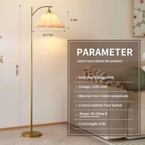 Floor Lamp with Pleated Linen Lampshade, Modern Flower Floor Lamp for Living Room Arc Standing Lamp, Gold Tall Lamp for Bedroom Office Dining Room, E26 Bulb Included - Image 5