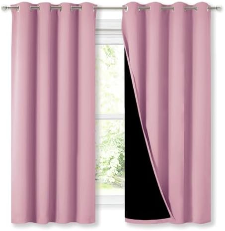 NICETOWN 100% Blackout Curtains with Black Liners, Thermal Insulated Full Blackout 2-Layer Lined Drapes, Energy Efficiency Window Draperies for Bedroom (Crystal Pink, 2 Panels, 52-inch W by 63-inch L) by NICETOWN