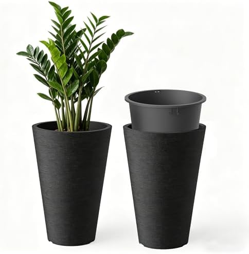 Kante 2-Pack All-Weather 13" H Round Tapered Black Plastic Planters by Unknown