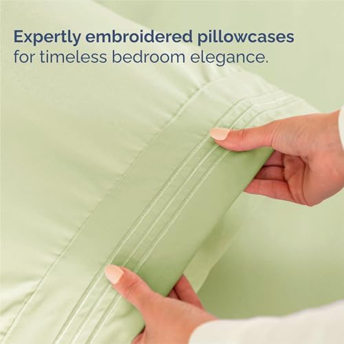 Split King Size 5 Piece Sheet Set - Breathable & Cooling - Light Sage Green - Image 6