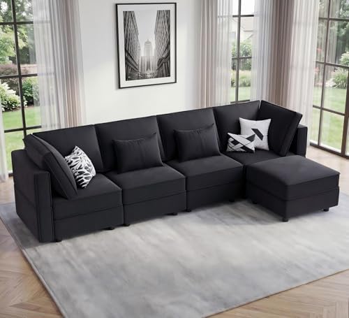 Vesgantti 118" 5 Seats L Shaped Modular Sectional Couch with Storage, Black by Vesgantti