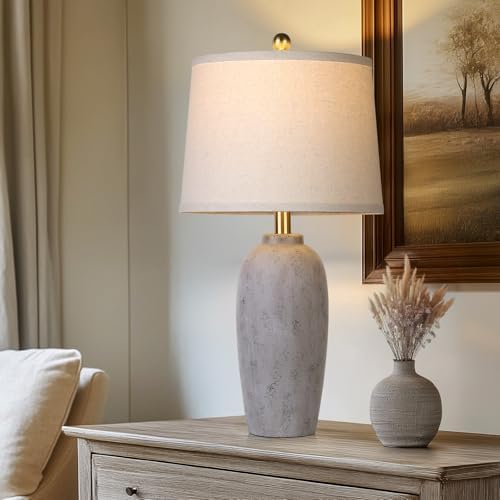 25“ Jar Table Lamps Set of 2, Ceramic Bedside Lamps for Bedroom, Brown Grey Farmhouse Nightstand Lamps for Living Room - Image 2
