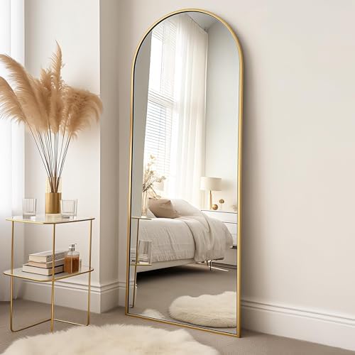 Prywot Arched Full Length Mirror, 58"x18" Full Body Mirror with Stand, Gold by Prywot