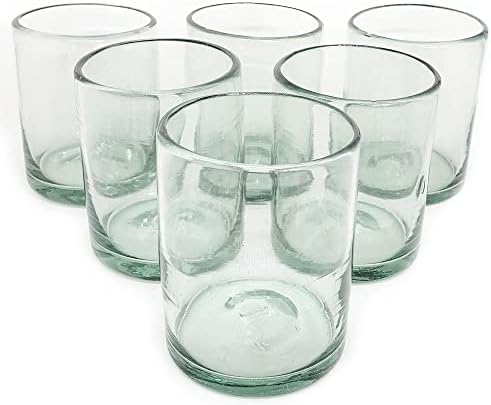 Clear 10 oz Tumblers (set of 6), Hand Blown Mexican Glassware, Recycled Glass Drinking Glasses, Lead-Free, Cocktail Margarita Glasses, Wine Glasses, Shot Glasses, Whiskey Glasses (Tumbler) by MexHandcraft