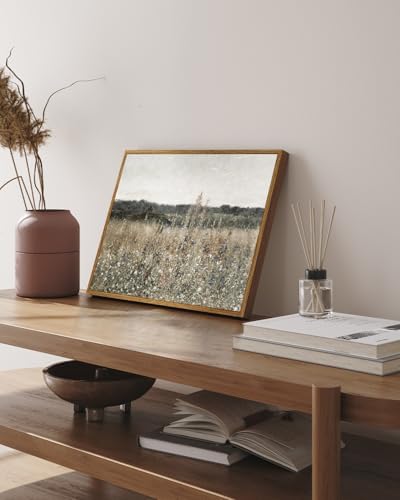 InSimSea Framed Canvas Wall Art Vintage Decor, Bathroom Art Classical Wildflower Painting Prints Champ fleuri,Country Landscape Home Decor, 12"x16" - Image 2