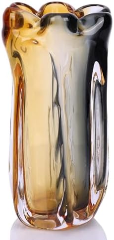 Large Hand Blown Glass Flower vases, Unique Amber Glass vases, Murano Style Wide Mouth vases, Modern Art Decor for Home Living Room, Office, Table centerpieces, Bookshelves and Wedding Decorations by LINYTHER