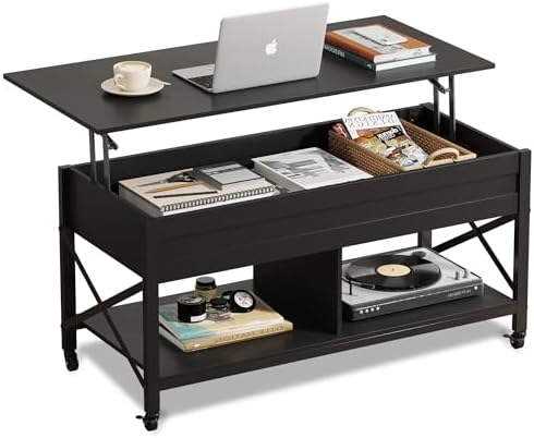 WLIVE Coffee Table Black, 41.3" Lift Top Coffee Table with 4 Wheels by WLIVE