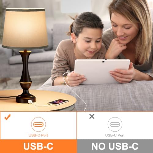 Touch Lamps for Nightstand, 3 Way Dimmable Lamps for Bedroom with USB C+A - Image 5