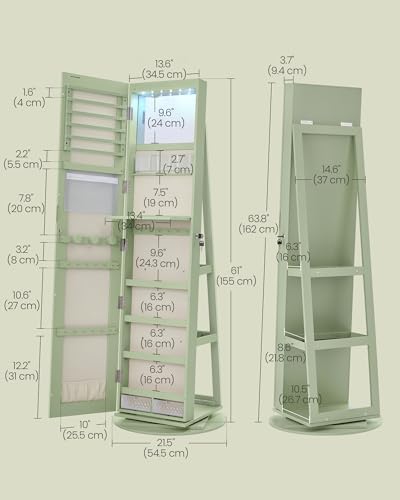 SONGMICS 6 LEDs Mirror Jewelry Cabinet Organizer, 360° Swivel, Lockable - Image 5