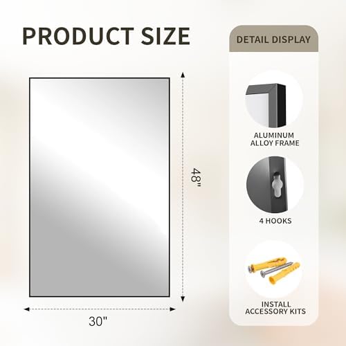 FICTOR Bathroom Vanity Mirror for Over Sink, 30" x 48", Black - Image 2