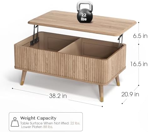 JOINICE 38" Lift Top Coffee Table with Storage for Living Room,Oak - Image 2