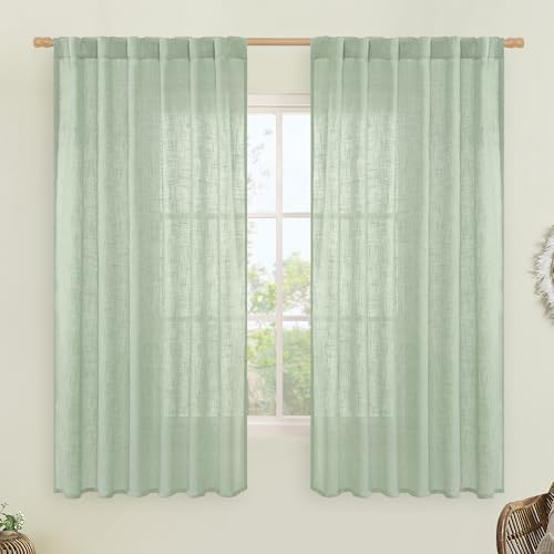 LAMIT Semi Sheer Linen Curtains 63 Inch for Living Room 52 x 63 Inch by LAMIT