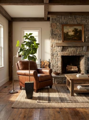 LCG Florals 5ft Artificial Fiddle Leaf Fig Tree - Real Wood Trunk, Preassembled, No Maintenance Indoor Faux Plant in Black Metal Pot - Living Room, Home & Office Decor - Image 4