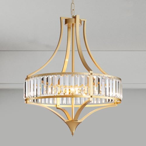 21.6" Gold Crystal Chandeliers Modern Vintage Chandelier with Round Metal Shade Art Deco 6-Light Large Dining Room Light Fixture for Kitchen, Dining Room, Hallway, Bedroom, Foyer by Majhoiw