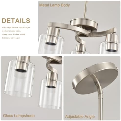Modern Dining Room Chandelier, 3-Light Brushed Nickel Pendant Light - Image 5