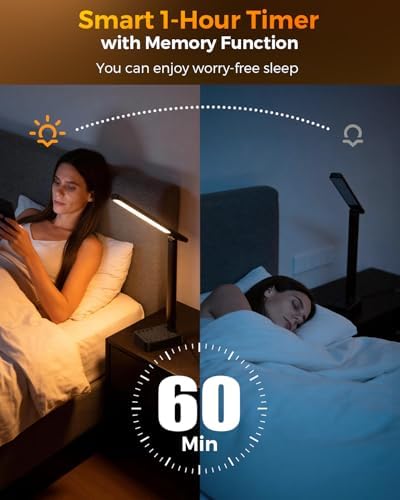 Airlonv LED Desk Lamp for Office Home, Power Strip with 3 Outlets 4 USB Charging Ports(2 USBC), 4 Modes 5 Level Brightness Desk Light, Small Desk Lamp for College Dorm Room Essentials - Image 5