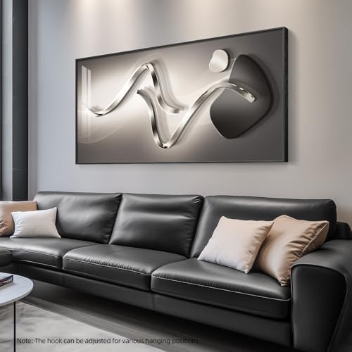 Large Framed Black Gray Abstract Wall Art for Living Room, Vertical 30x60 - Image 4