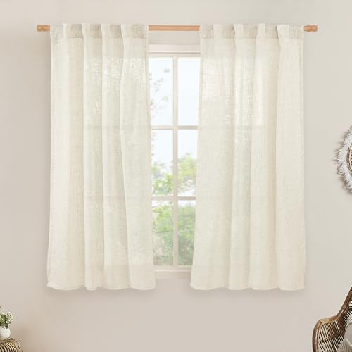 LAMIT 54 inches Long Semi Sheer Linen Curtains 2 Panels, Cream Ivory by LAMIT