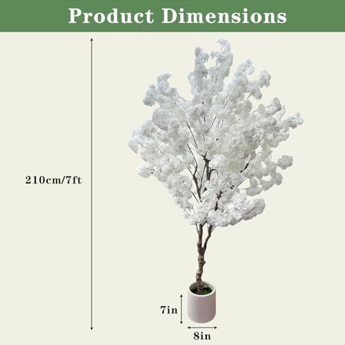 Cherry Blossom Tree 7ft, White Artificial Cherry Tree Fake White Tree for Wedding Party Home Living Room Decor - Image 4
