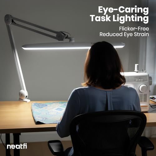 Neatfi XL 2,200 Lumens 24W LED Desk Lamp – 23” Wide Shade | Dimmable Eye-Caring Task Light | Adjustable Arm | Home Office, Study, Crafts & Nail Tech (White, Non-CCT with Clamp) - Image 3