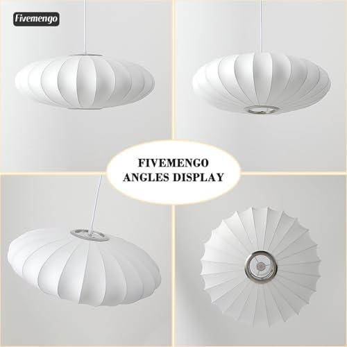 20in Lantern Pendant Light Bubble Saucer, White Imitation Silk - Image 2