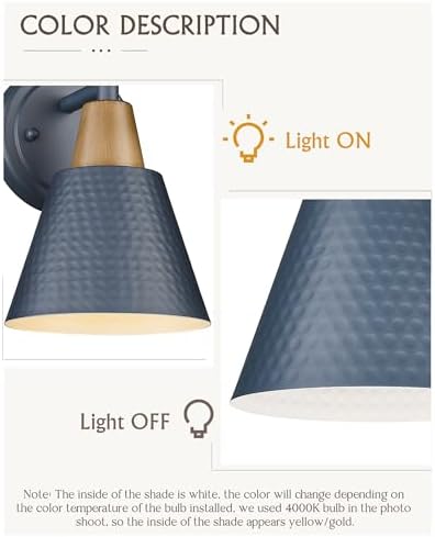 FEMILA Modern Wall Sconces Set of 2, 1-Light Wall Lighting Bathroom Sconces Single Vanity Light, Hammered Metal Shade, Dark Blue,4FG59B-2 Blue - Image 3