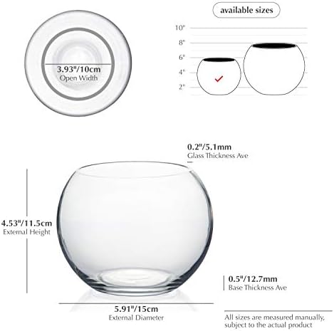 WGV Bowl Glass Vase Bulk, Diameter 6", Height 4.5", Open Width 4", 48 oz., (Multiple Sizes Choices) Clear Bubble Planter Terrarium Fish Bowl for Wedding Event Home Decor, 12 Pieces (VBW0006A) - Image 2