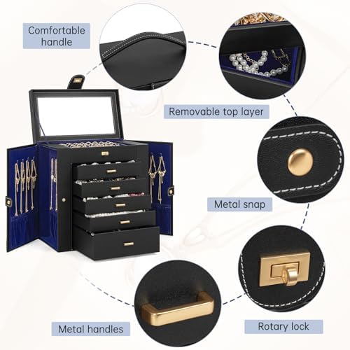 AKOZLIN 6-Tier Jewelry Box Organizer 5 Drawers Storage XLarge BlackBlue - Image 2