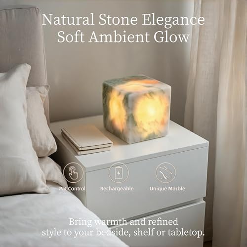 Marble Lamp Luxury Stone Table Lamp Type-C Rechargeable Touch Night Light Small Bedside Lamp Cordless Ambient Light for Home Decor, Bedroom, Living Room & Office (Colorful Jade) - Image 4