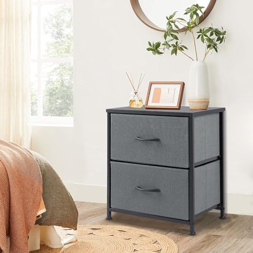 DUMOS Nightstand Set of 2, Small Dresser with 2 Fabric Drawers, End Table - Image 2