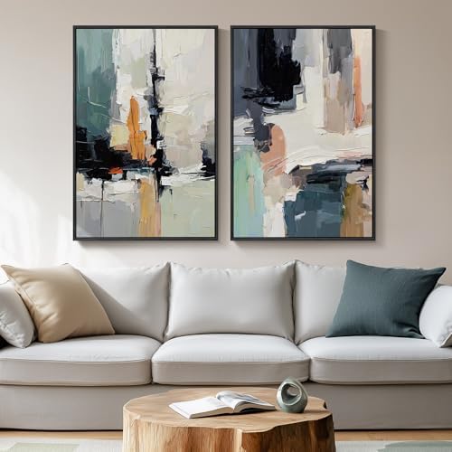 Large Framed Colorful Abstract Wall Art for Living Room Set of 2, 24x36 In by Cuspin