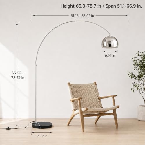 78" Modern Arc Floor Lamp, Arc Chrome Floor Lamp with Marble Base - Image 3