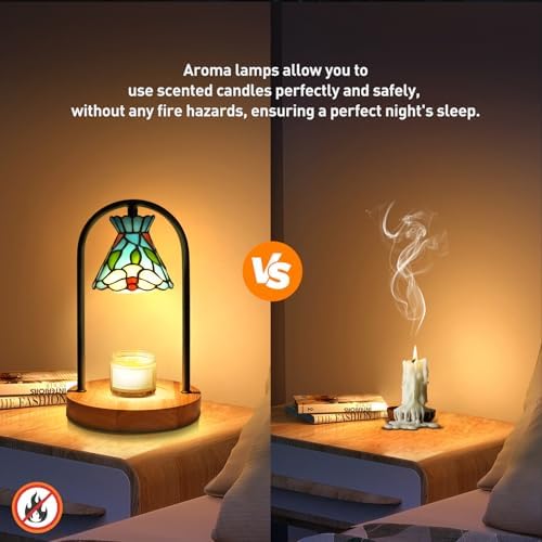 Cherry Blossom Tiffany Candle Warmer Lamp, Fixed Arch Wood - Image 4